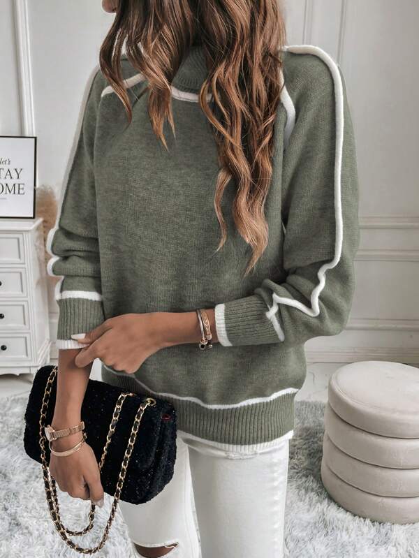 Dames Cropped Gestreepte Coltrui | Geribbelde Gebreide Trui