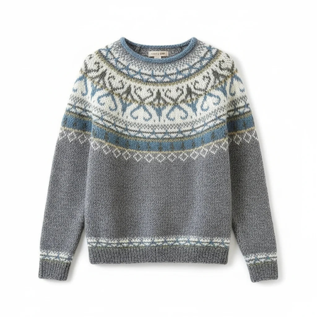 Sweter nordycki z okrągłym dekoltem | Klasyczny vintage'owy sweter dzianinowy
