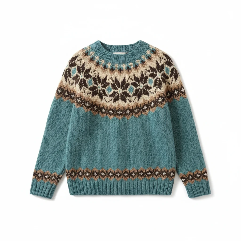 Sweter nordycki z okrągłym dekoltem | Klasyczny vintage'owy sweter dzianinowy
