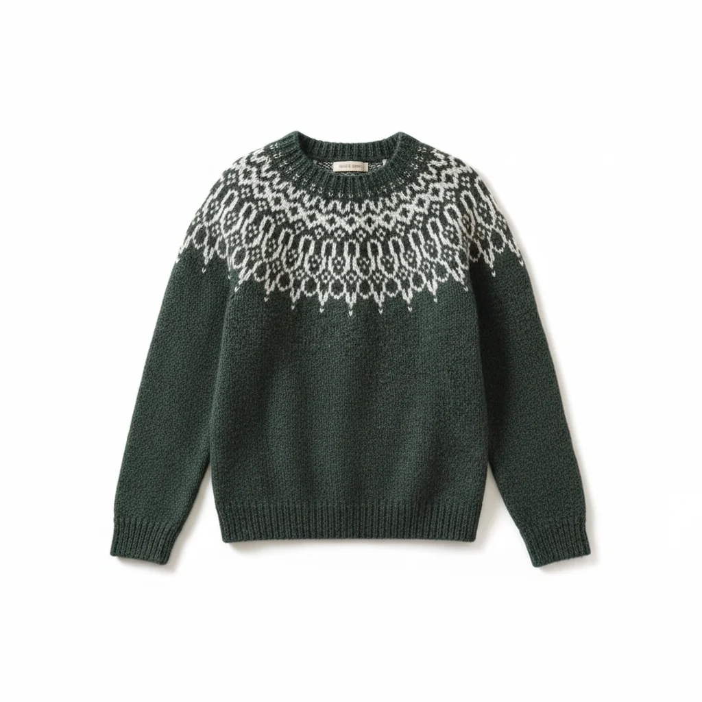 Sweter nordycki z okrągłym dekoltem | Klasyczny vintage'owy sweter dzianinowy