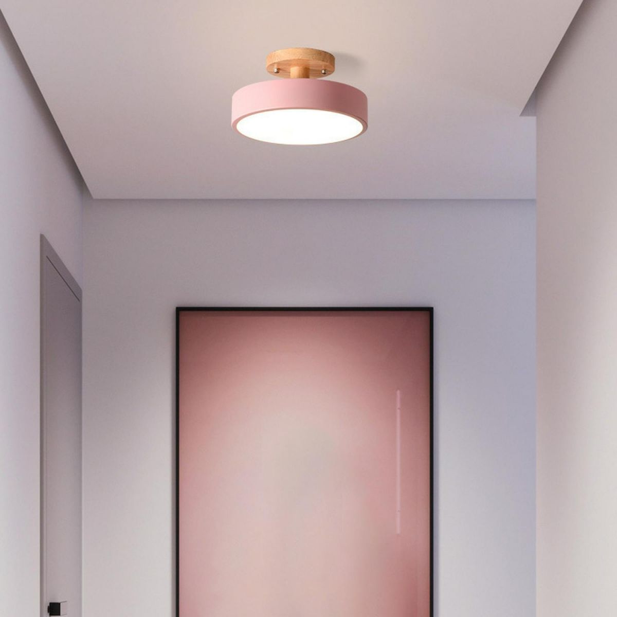 Scandinavische Plafondlamp met Houten Basis & Zacht Pastel Design