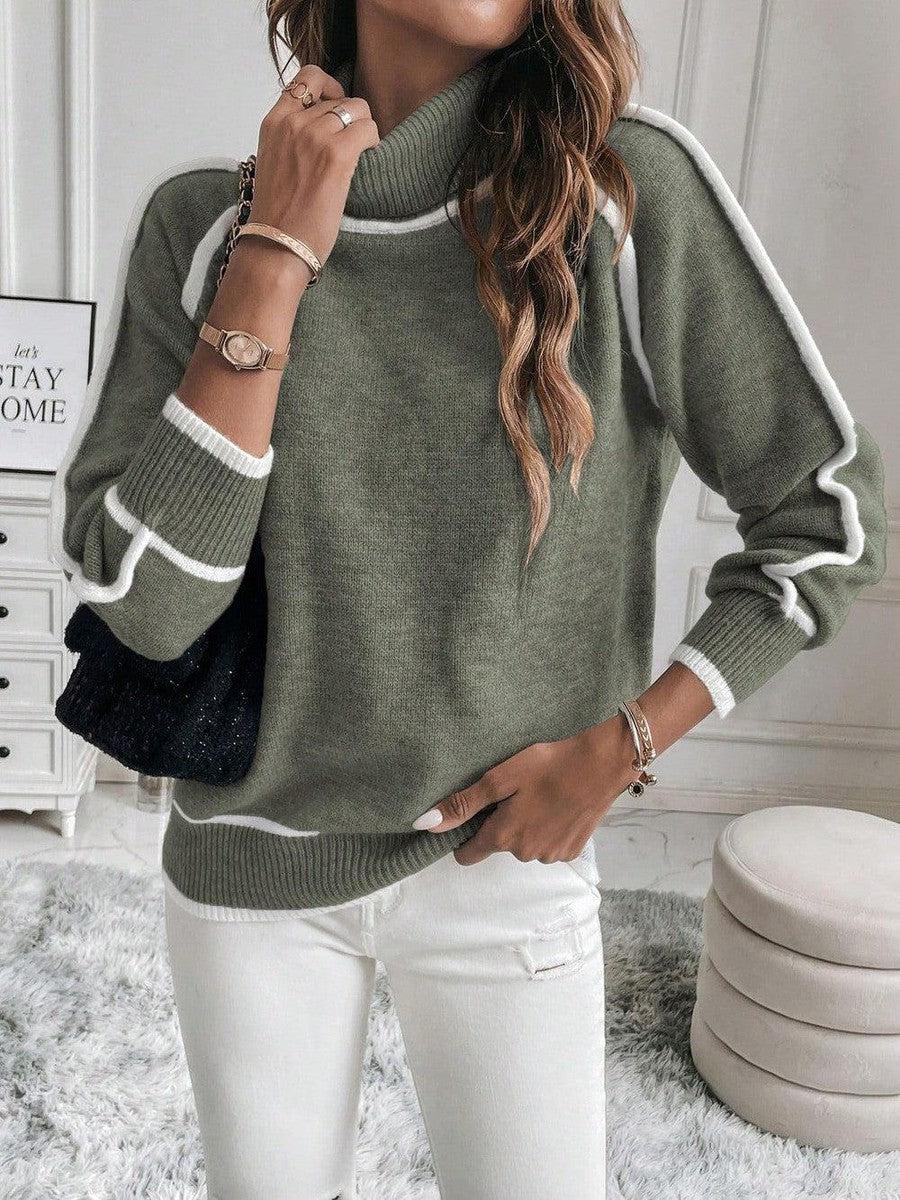 Dames Cropped Gestreepte Coltrui | Geribbelde Gebreide Trui