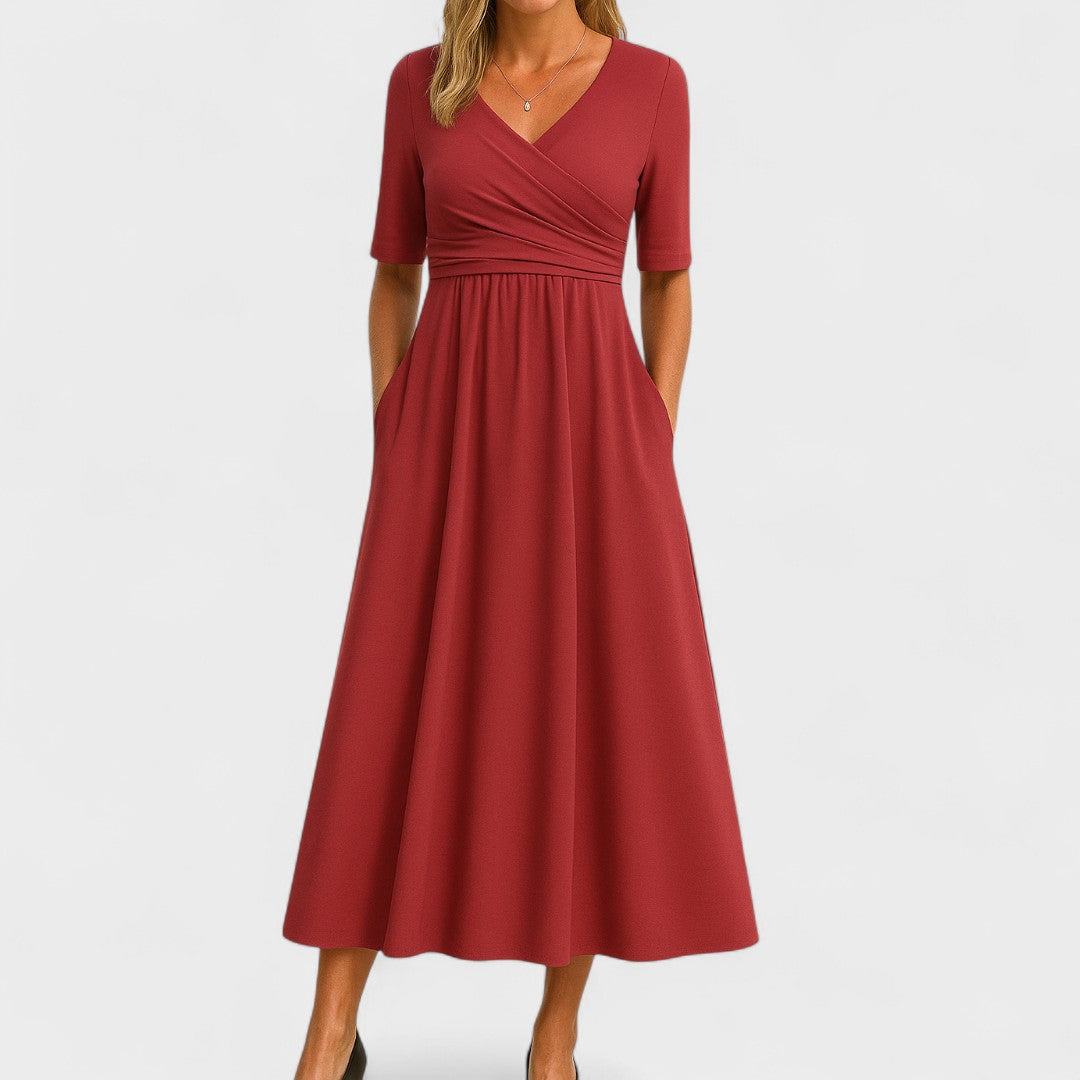 Elegante Midi Jurk Met Zakken | Vrouwelijke Jurk Voor Elke Dag