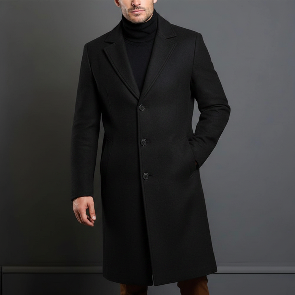 Heren Slim-Fit Lange Wollen Jas | Elegante Dubbelrijige Winterjas