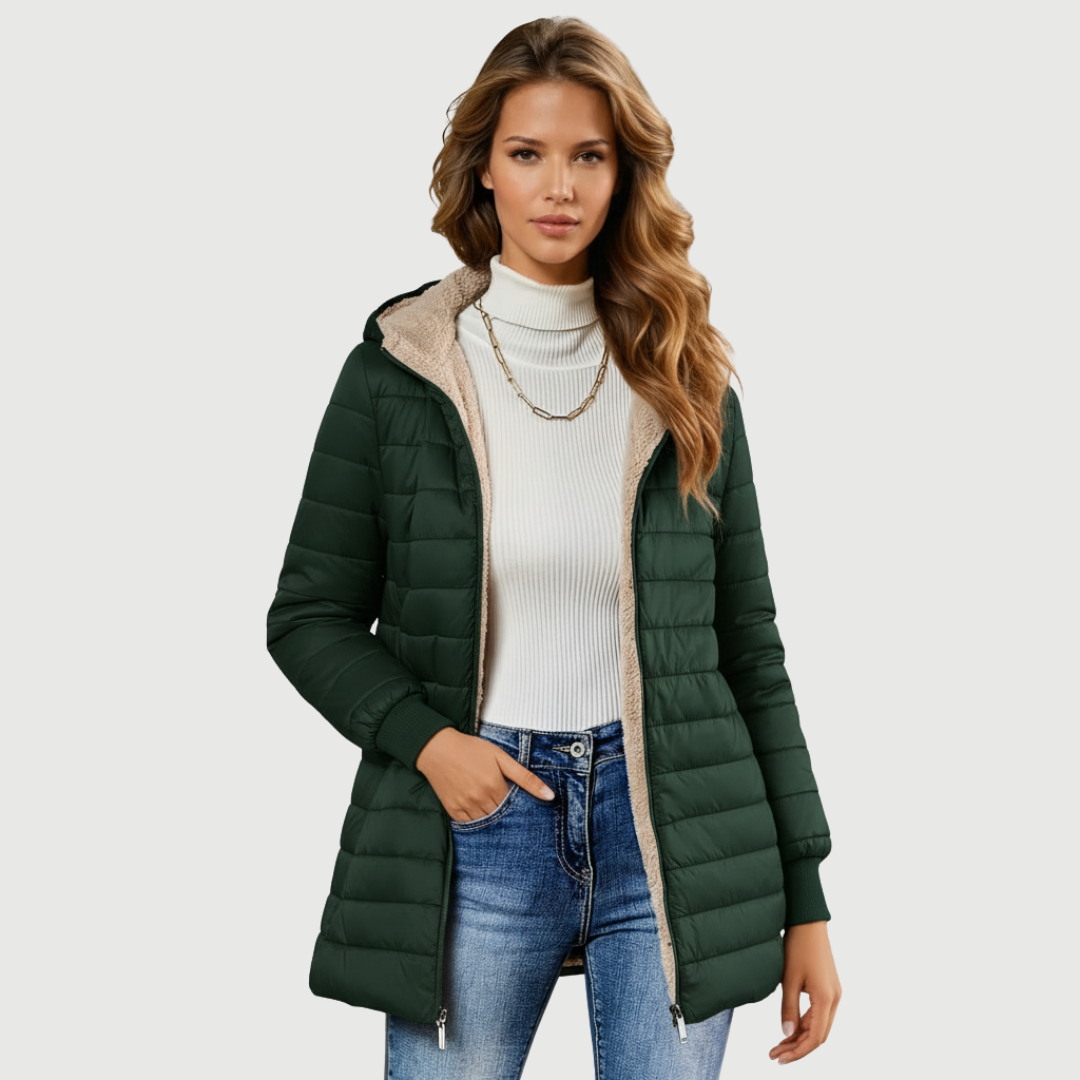 Élégante veste pour femme | Veste matelassée à capuche avec doublure en teddy