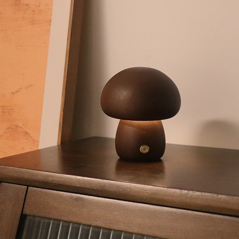 Paddenstoelvormige Oplaadbare Tafellamp | Dimbare Houten Lamp