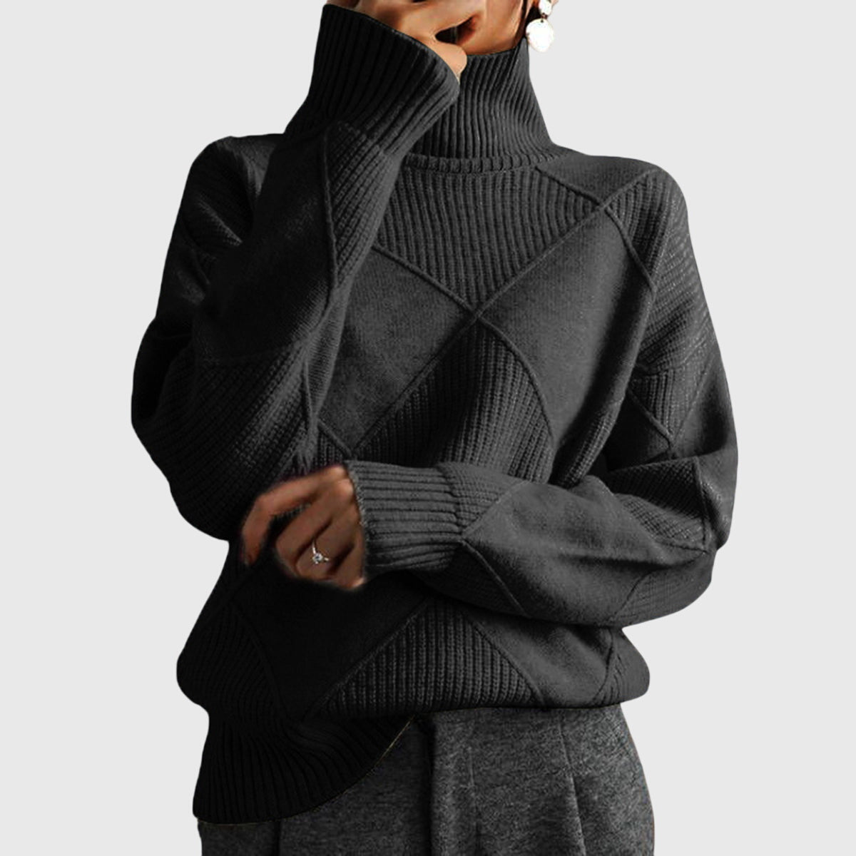 Damestrui Met Col | Oversized Wintertrui Met Diagonale Naden