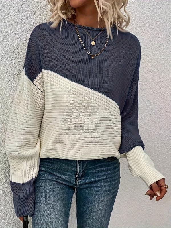 Pull doux et chaud | Pull pour femme à empiècements colorés et col roulé