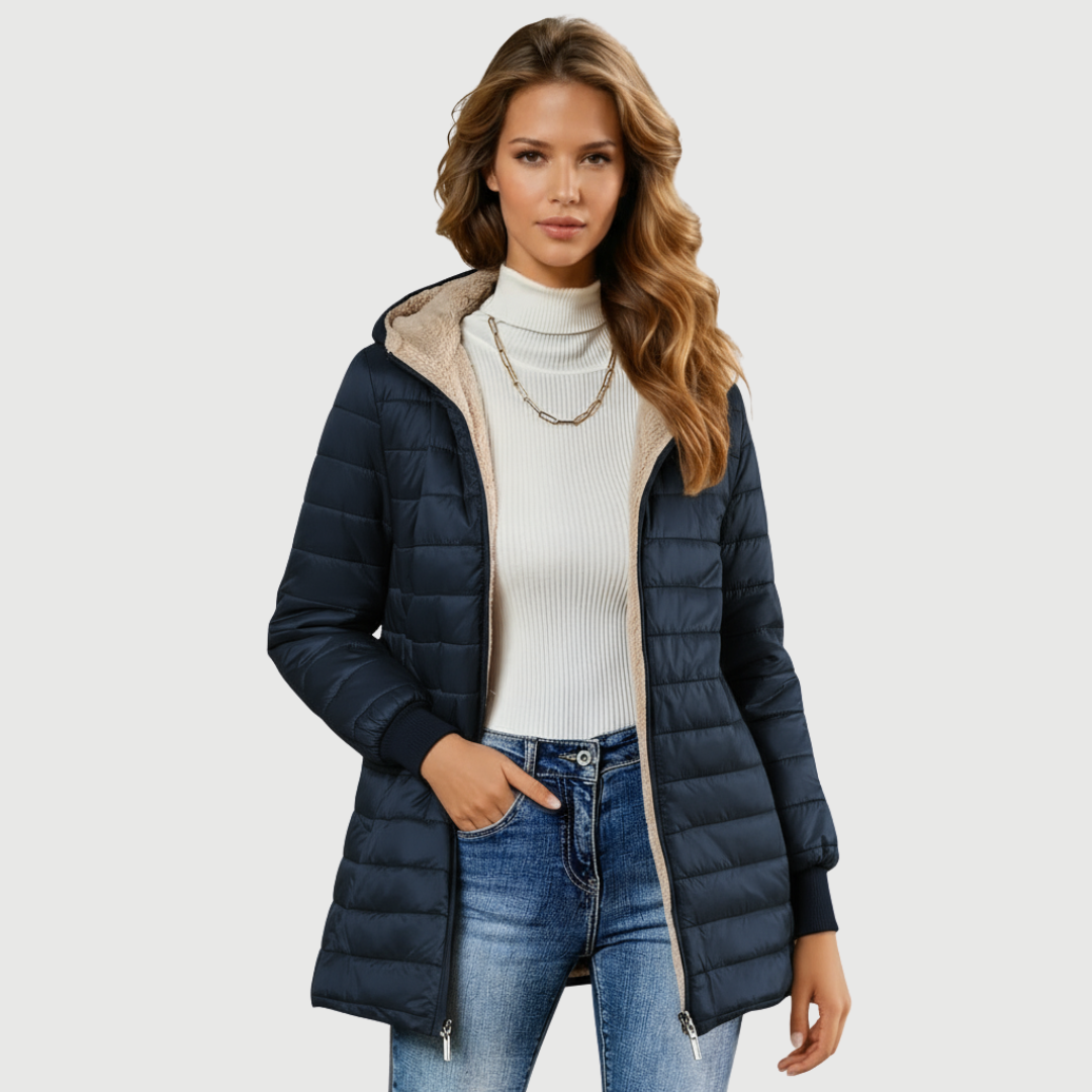 Élégante veste pour femme | Veste matelassée à capuche avec doublure en teddy