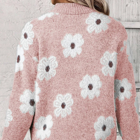 Pull pour femme à imprimé floral et demi-zip | Daisy Knit décontracté