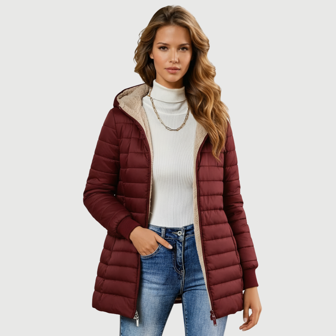 Élégante veste pour femme | Veste matelassée à capuche avec doublure en teddy
