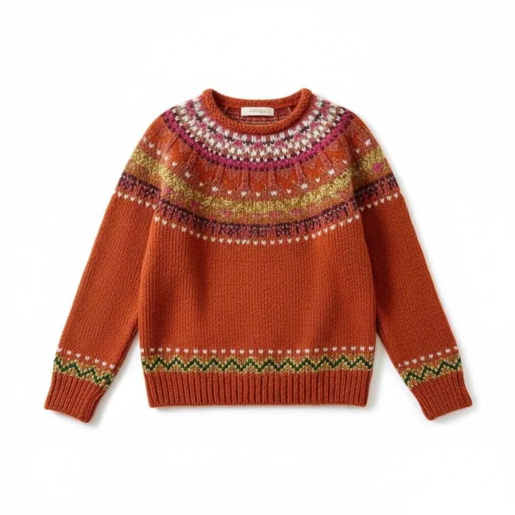 Sweter nordycki z okrągłym dekoltem | Klasyczny vintage'owy sweter dzianinowy