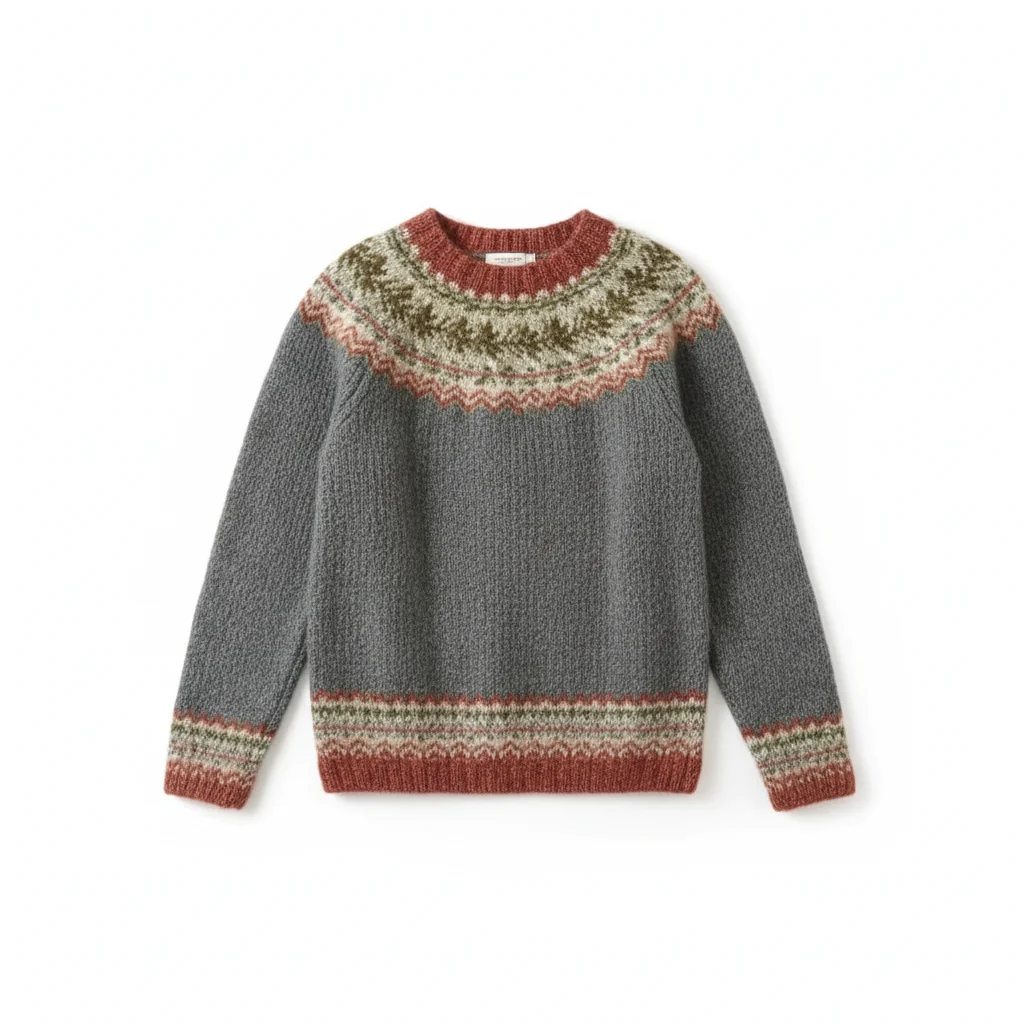 Sweter nordycki z okrągłym dekoltem | Klasyczny vintage'owy sweter dzianinowy