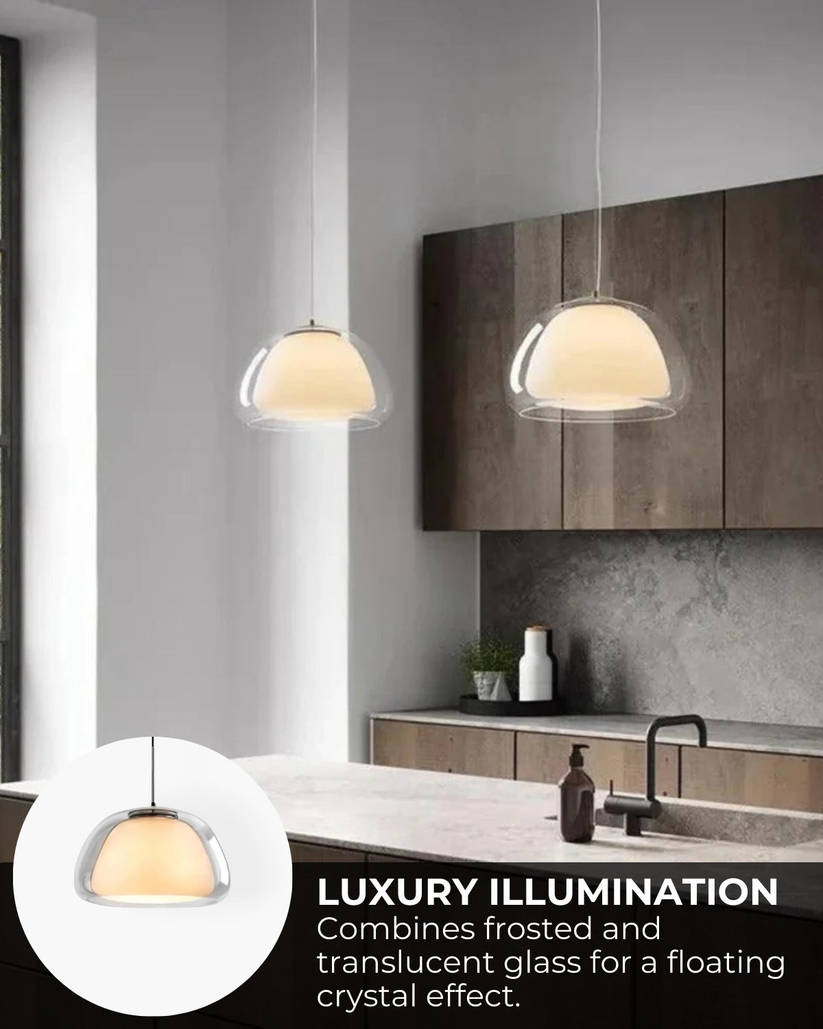 Kristalheldere Koepel Glazen Hanglamp | Japandi Luxe Verlichting