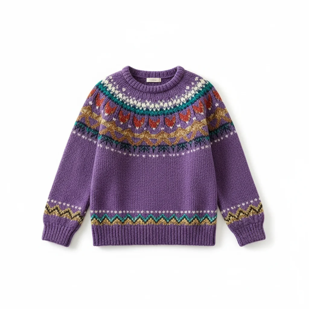 Sweter nordycki z okrągłym dekoltem | Klasyczny vintage'owy sweter dzianinowy