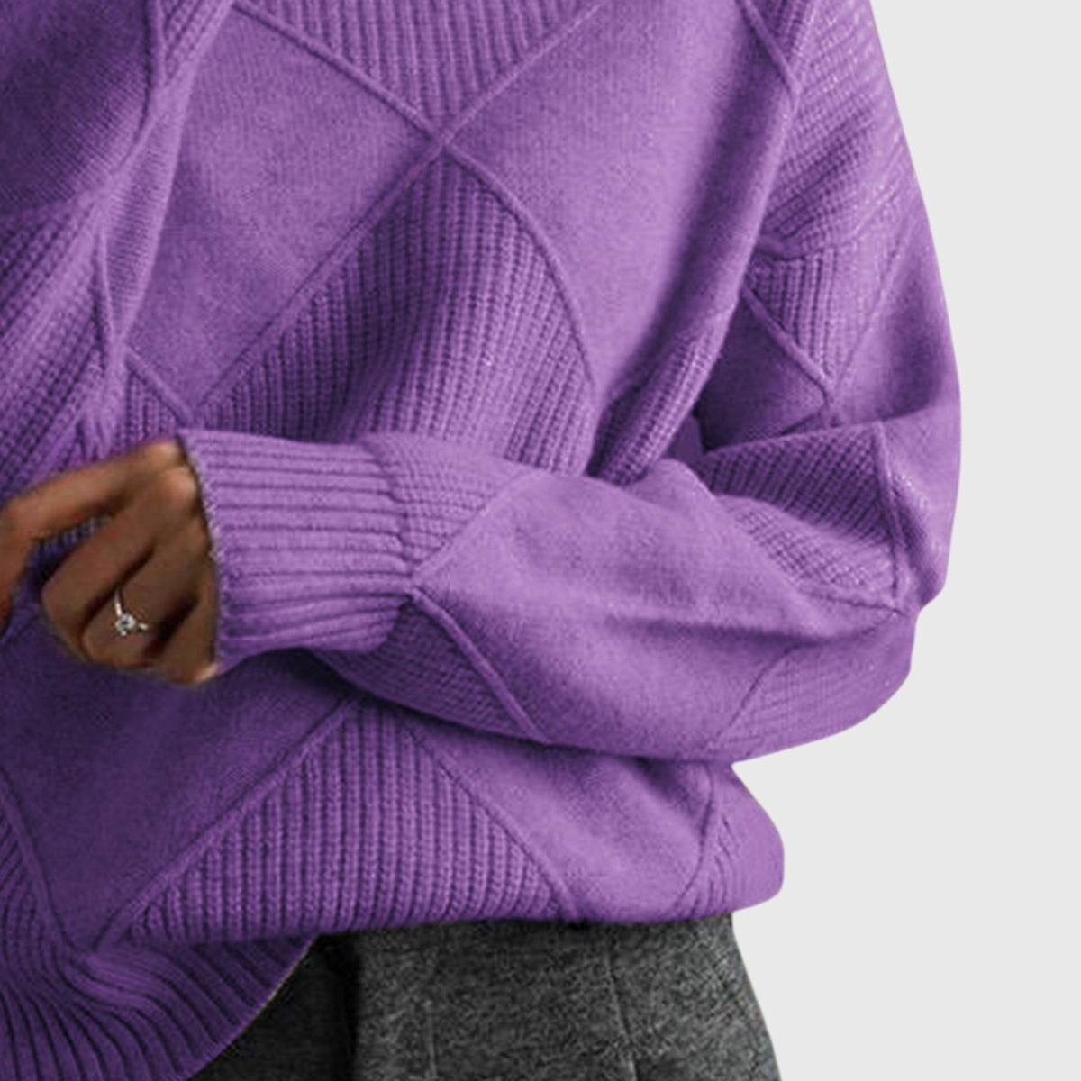 Damestrui Met Col | Oversized Wintertrui Met Diagonale Naden