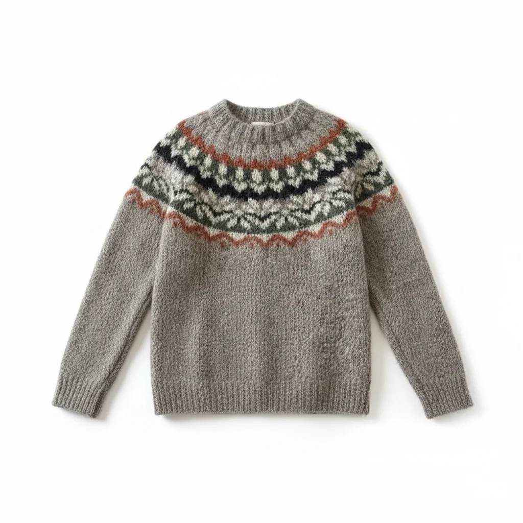Sweter nordycki z okrągłym dekoltem | Klasyczny vintage'owy sweter dzianinowy