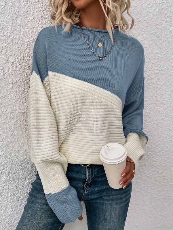 Pull doux et chaud | Pull pour femme à empiècements colorés et col roulé
