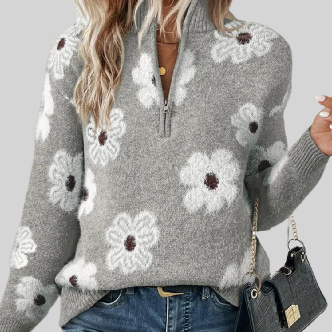 Pull pour femme à imprimé floral et demi-zip | Daisy Knit décontracté