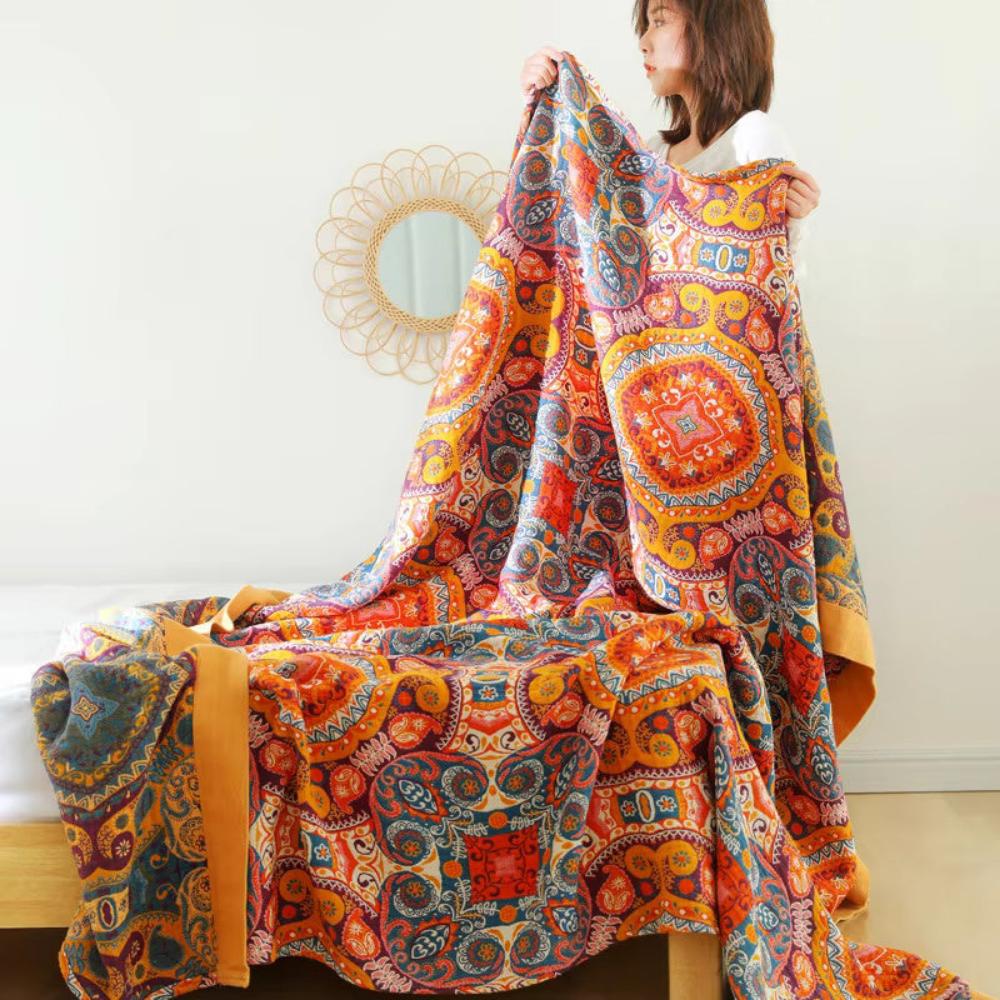 Sunrise Boho Omkeerbare Katoenen Deken | Verkoelende Zomerdeken