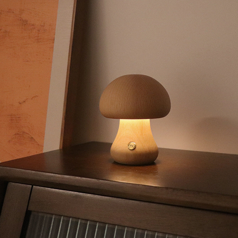 Paddenstoelvormige Oplaadbare Tafellamp | Dimbare Houten Lamp