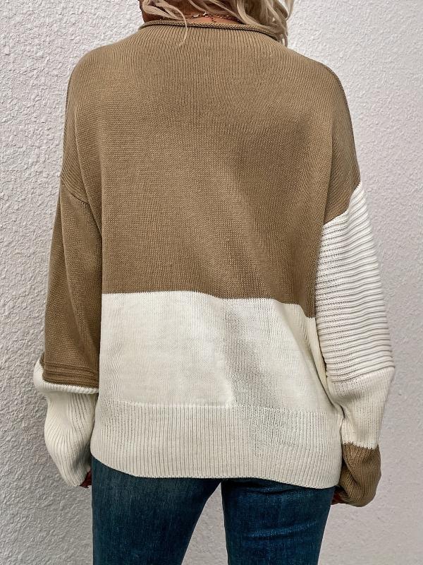 Pull doux et chaud | Pull pour femme à empiècements colorés et col roulé