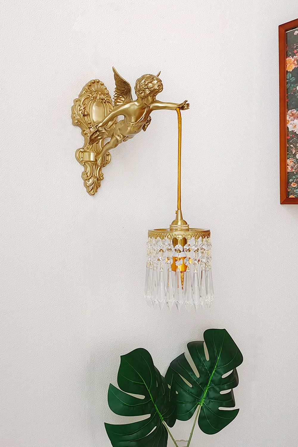 Engelen Wandlamp | Messing & Kristal E14 Wandlamp Met Putto-Design