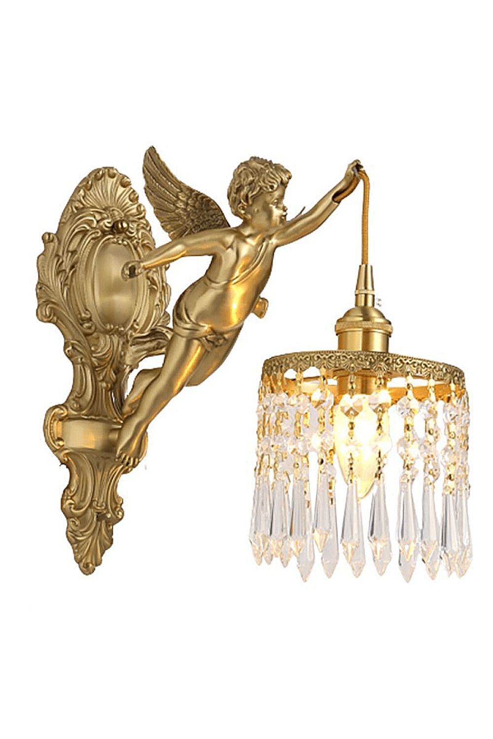 Engelen Wandlamp | Messing & Kristal E14 Wandlamp Met Putto-Design