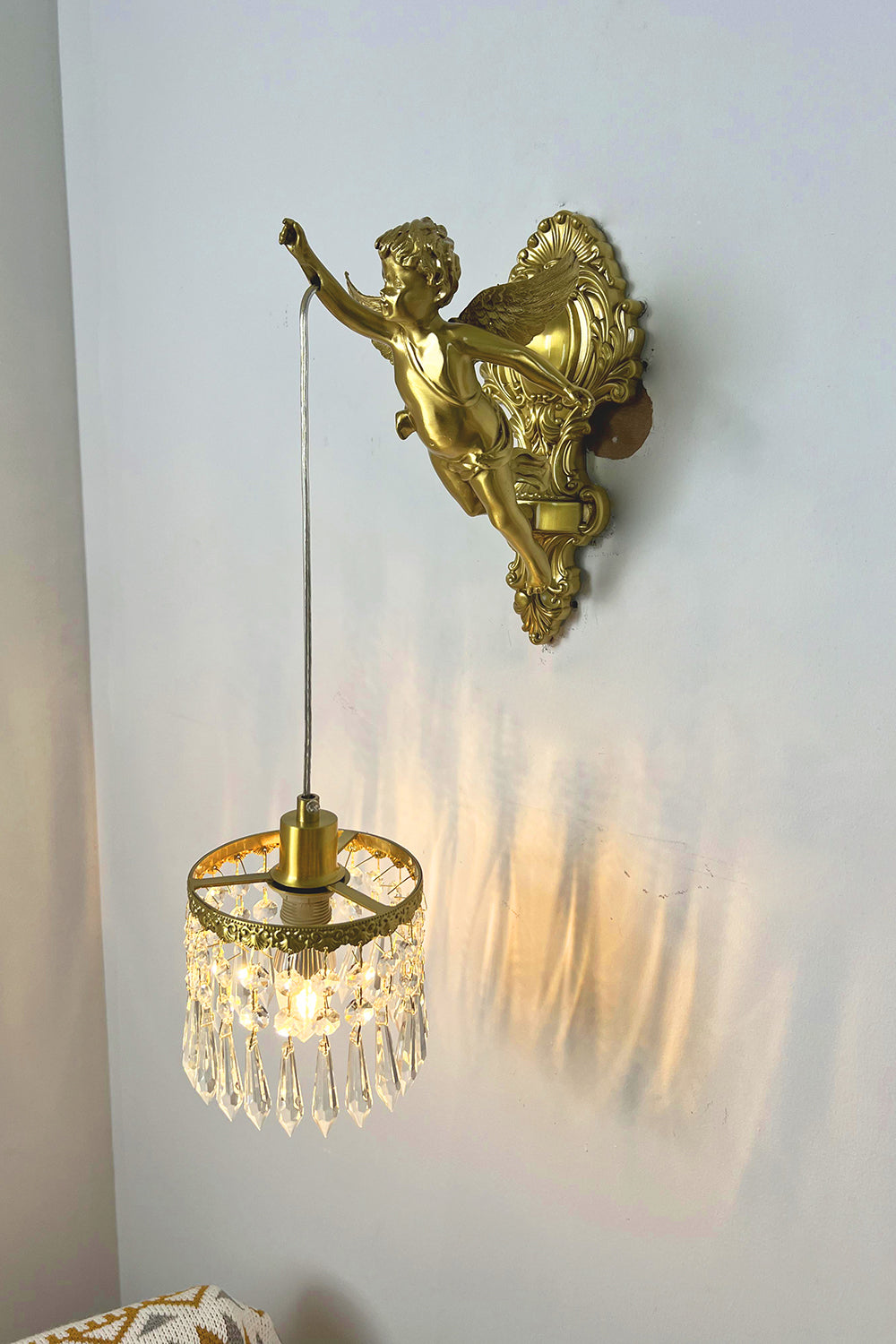 Engelen Wandlamp | Messing & Kristal E14 Wandlamp Met Putto-Design