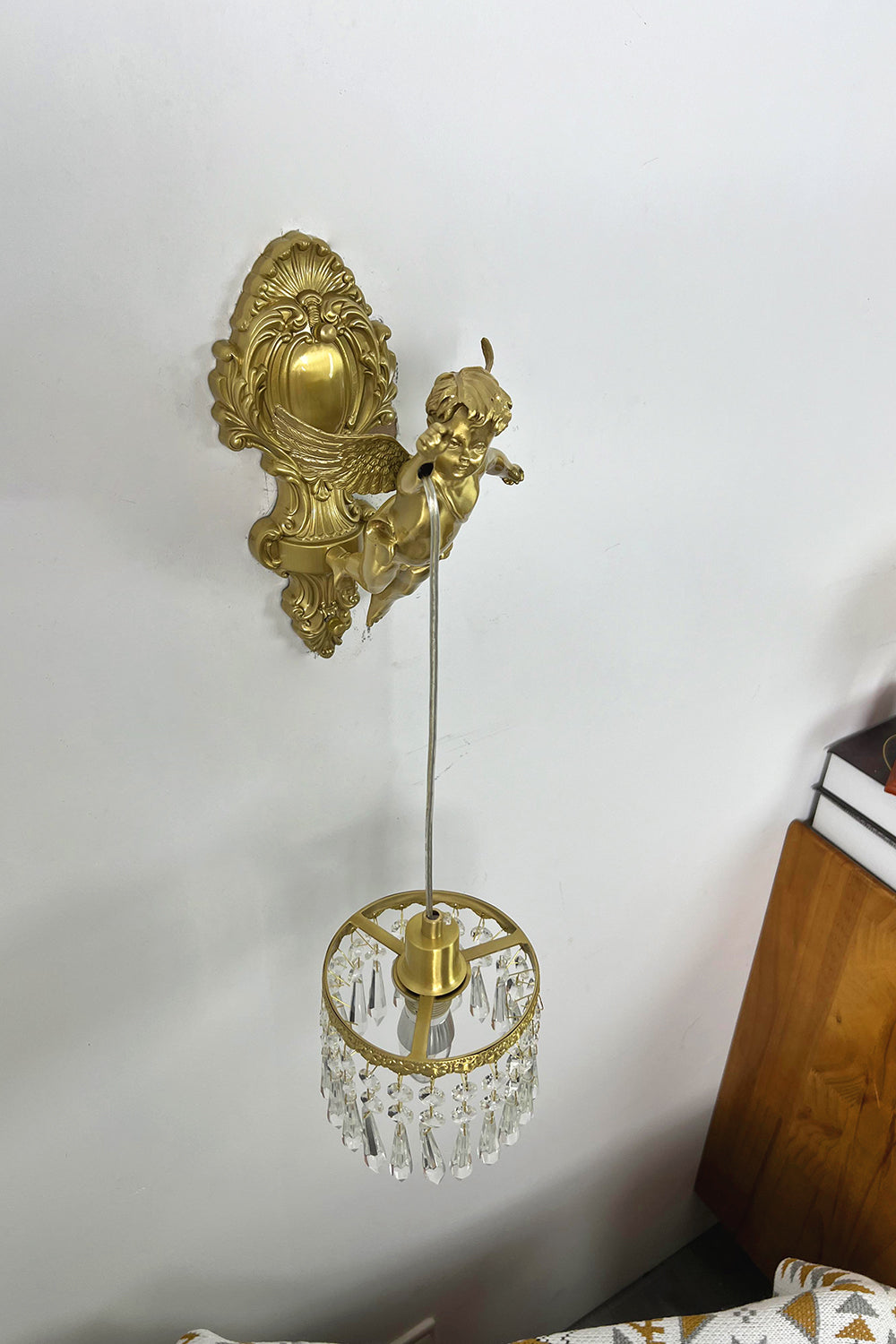 Engelen Wandlamp | Messing & Kristal E14 Wandlamp Met Putto-Design