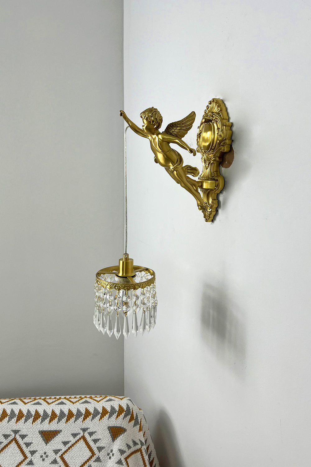 Engelen Wandlamp | Messing & Kristal E14 Wandlamp Met Putto-Design