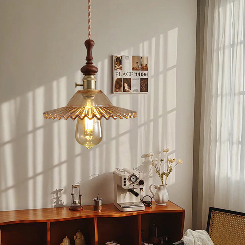 Lámpara colgante francesa con detalle de madera – Vidrio y metal – 1 luz, 4 estilos
