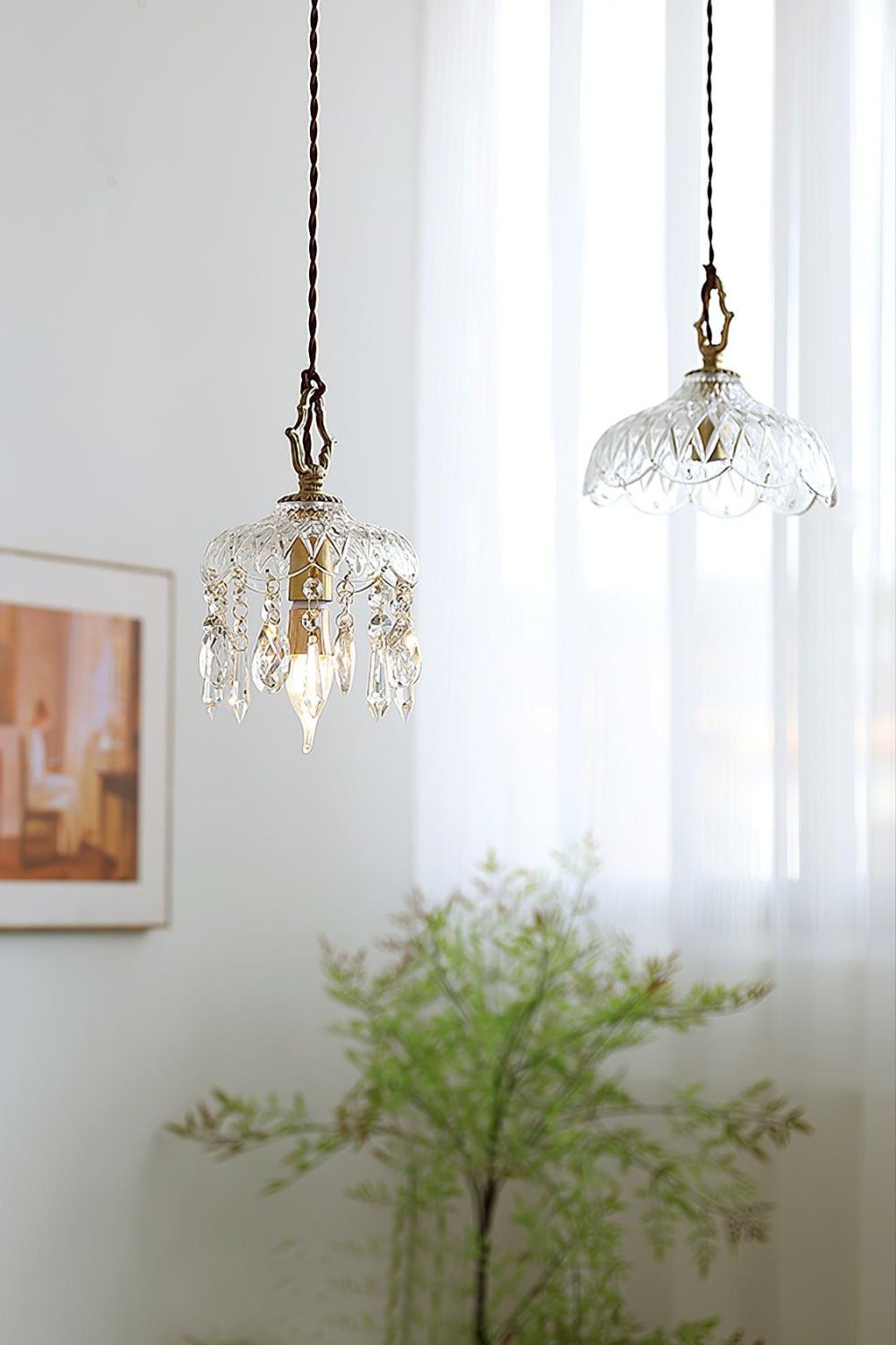 Komvormige Hanglamp | Vintage Messing & Glazen E14 Plafondlamp