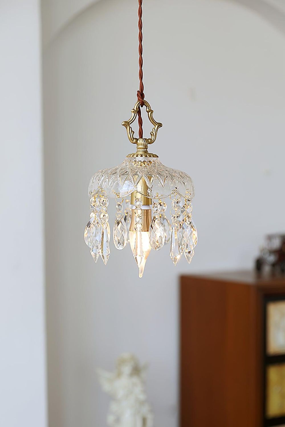Komvormige Hanglamp | Vintage Messing & Glazen E14 Plafondlamp