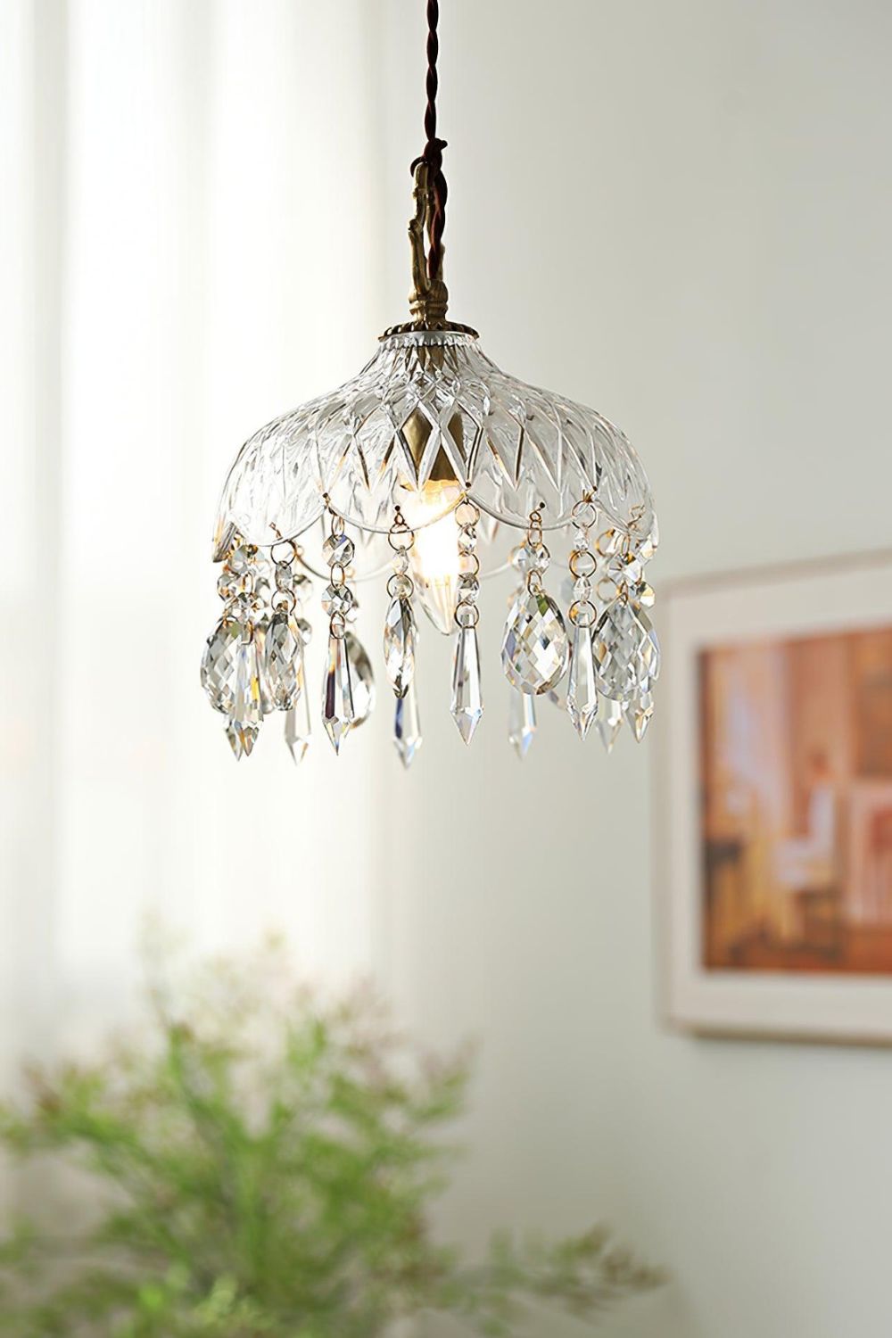 Komvormige Hanglamp | Vintage Messing & Glazen E14 Plafondlamp