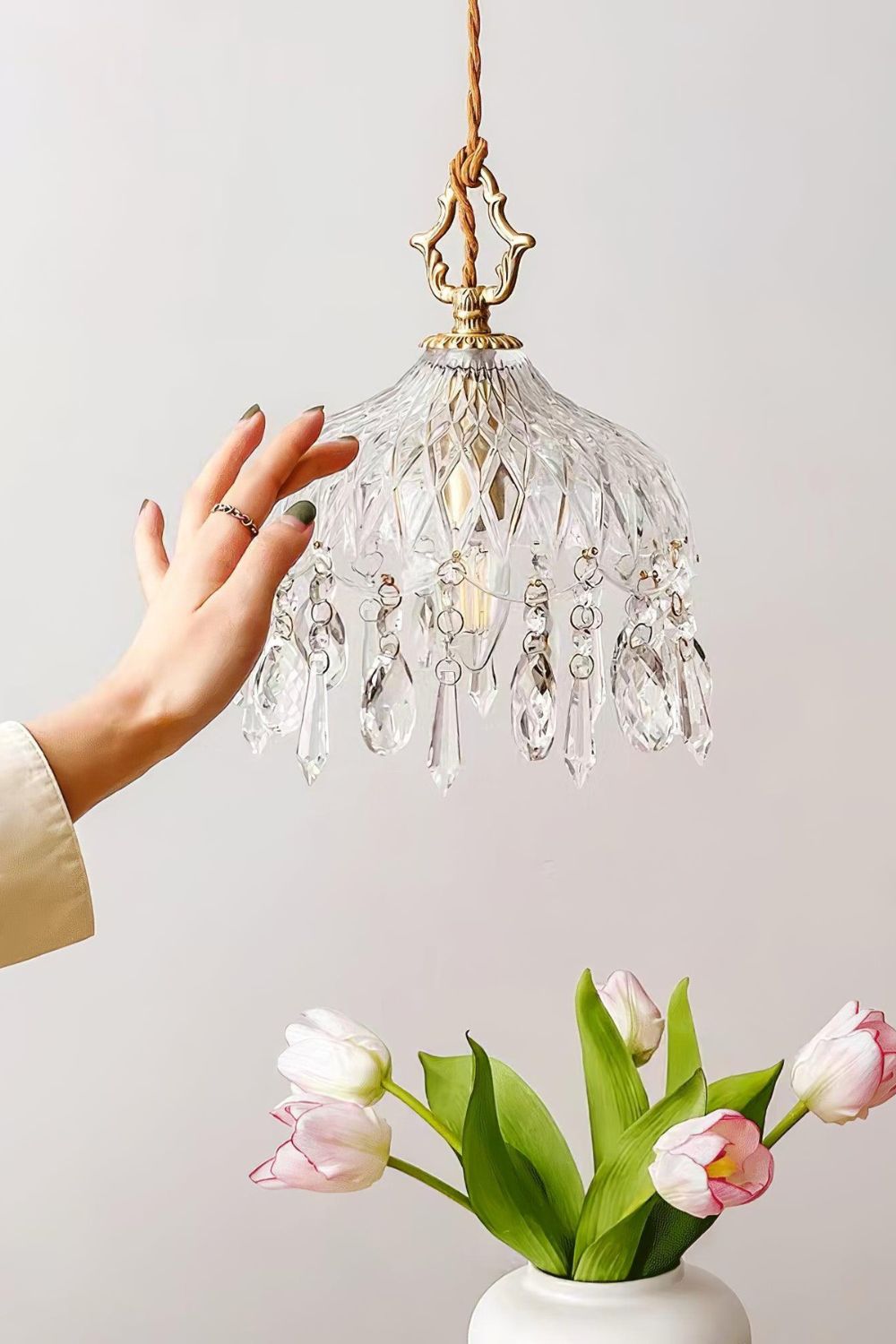 Komvormige Hanglamp | Vintage Messing & Glazen E14 Plafondlamp