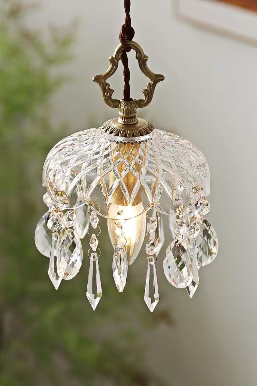 Komvormige Hanglamp | Vintage Messing & Glazen E14 Plafondlamp