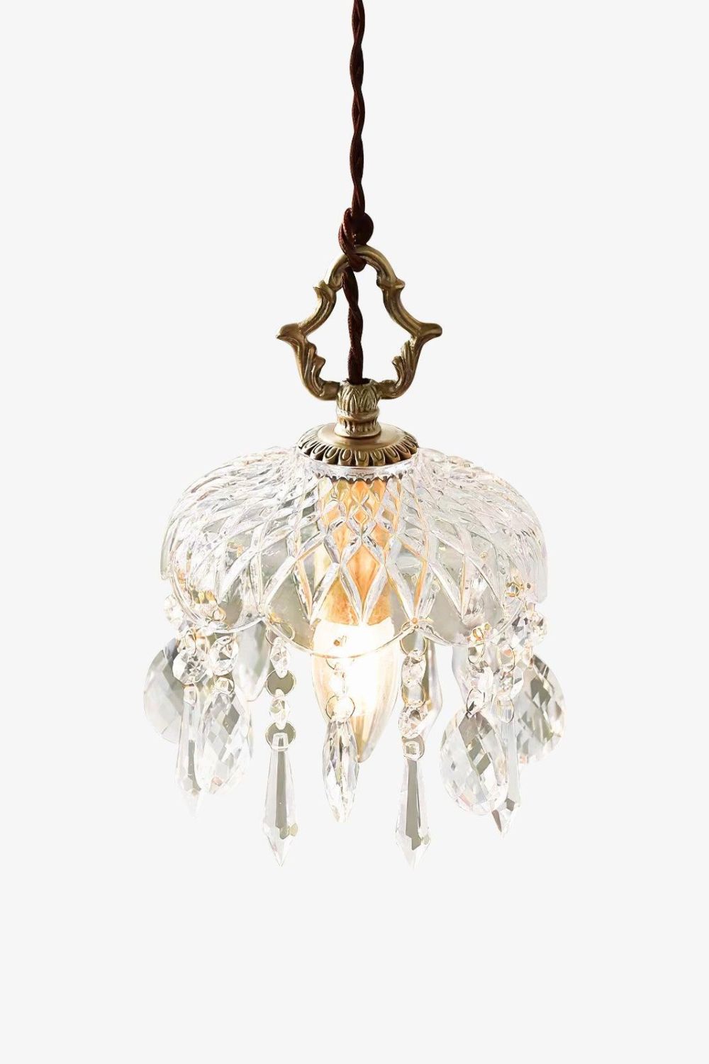 Komvormige Hanglamp | Vintage Messing & Glazen E14 Plafondlamp