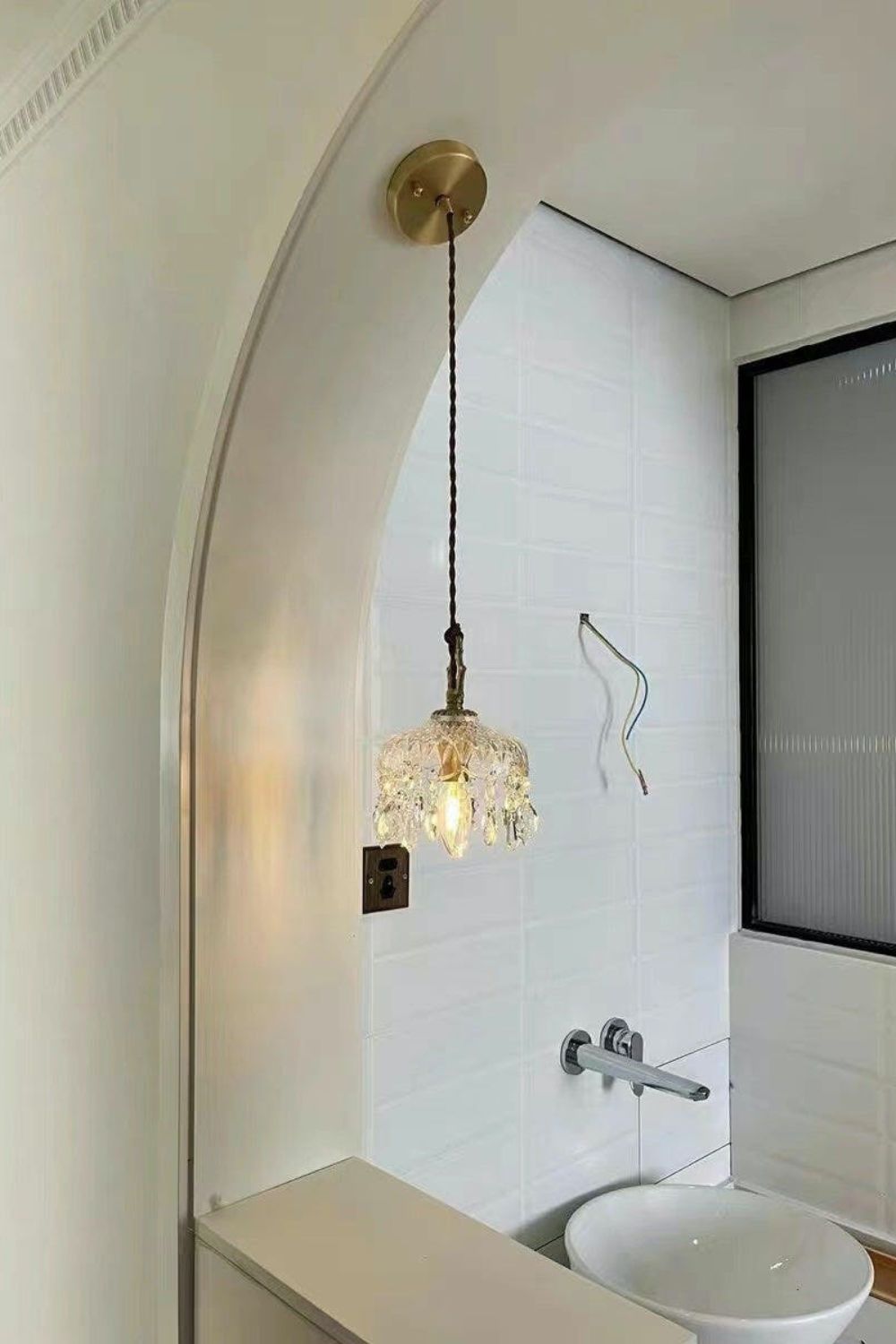 Komvormige Hanglamp | Vintage Messing & Glazen E14 Plafondlamp