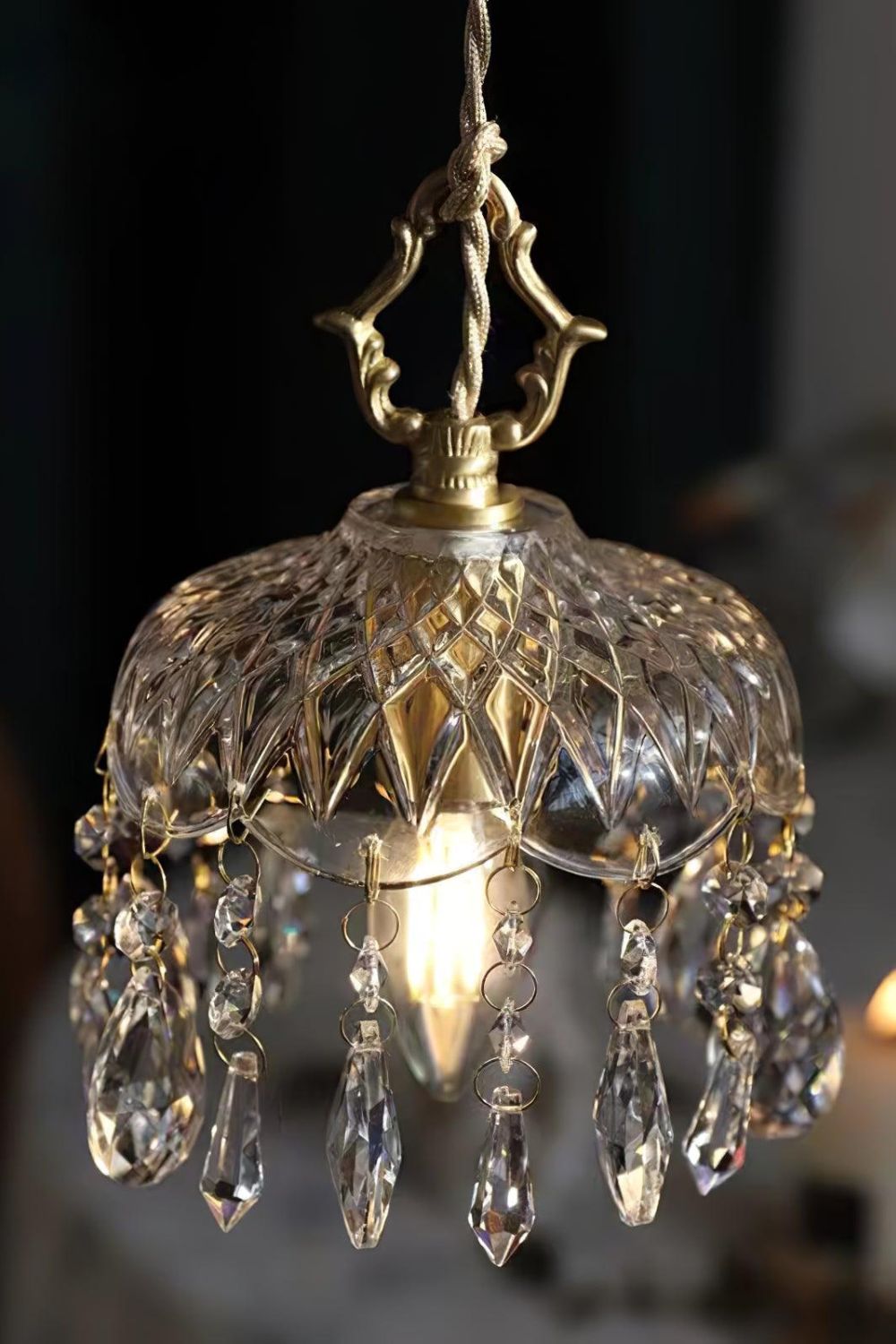 Komvormige Hanglamp | Vintage Messing & Glazen E14 Plafondlamp