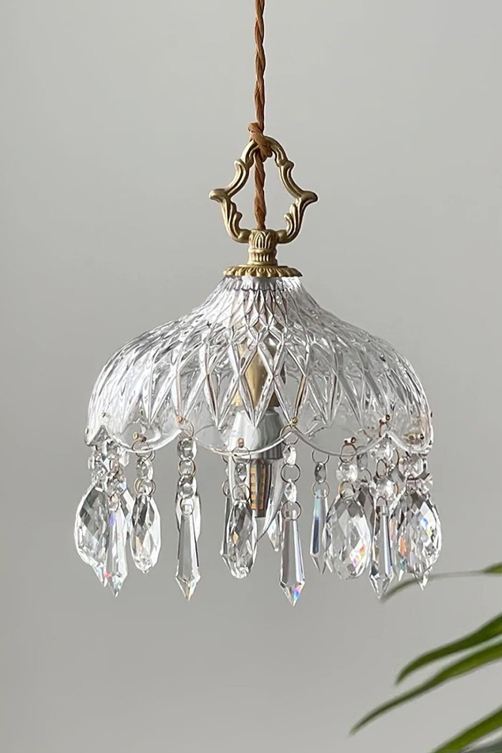 Komvormige Hanglamp | Vintage Messing & Glazen E14 Plafondlamp