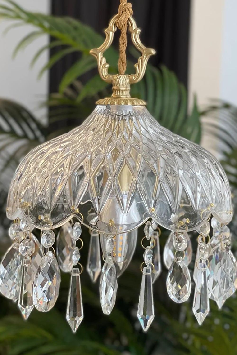 Komvormige Hanglamp | Vintage Messing & Glazen E14 Plafondlamp
