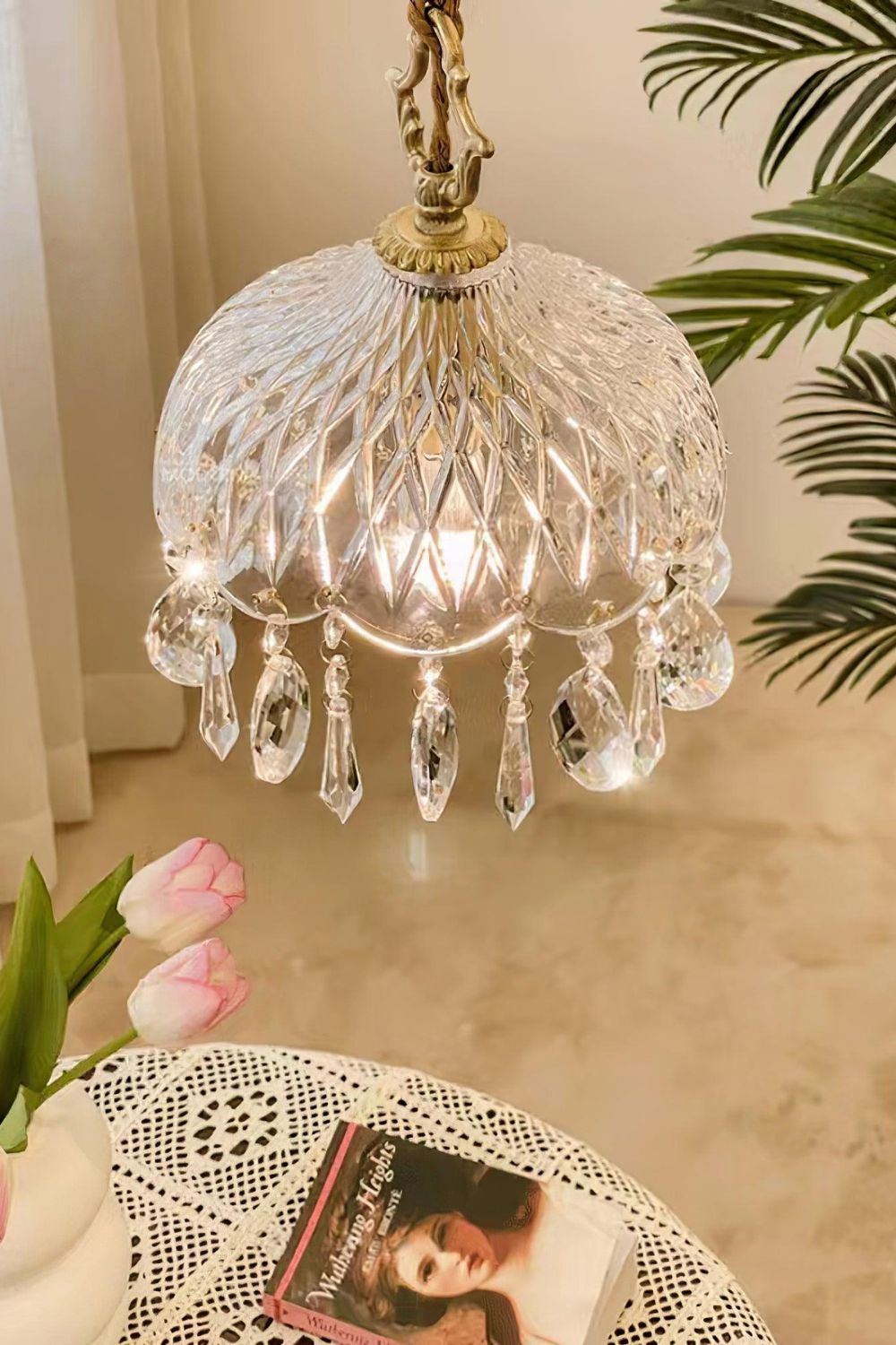 Komvormige Hanglamp | Vintage Messing & Glazen E14 Plafondlamp