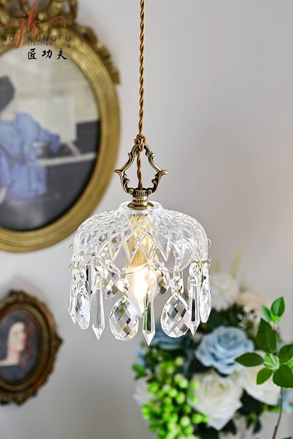 Komvormige Hanglamp | Vintage Messing & Glazen E14 Plafondlamp