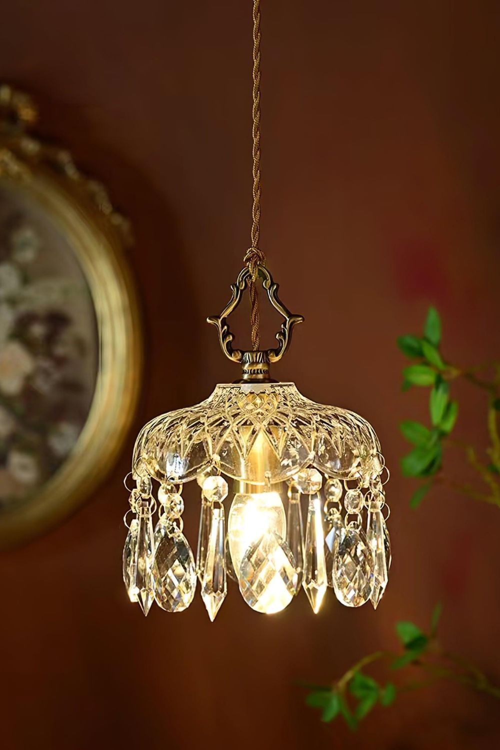Komvormige Hanglamp | Vintage Messing & Glazen E14 Plafondlamp