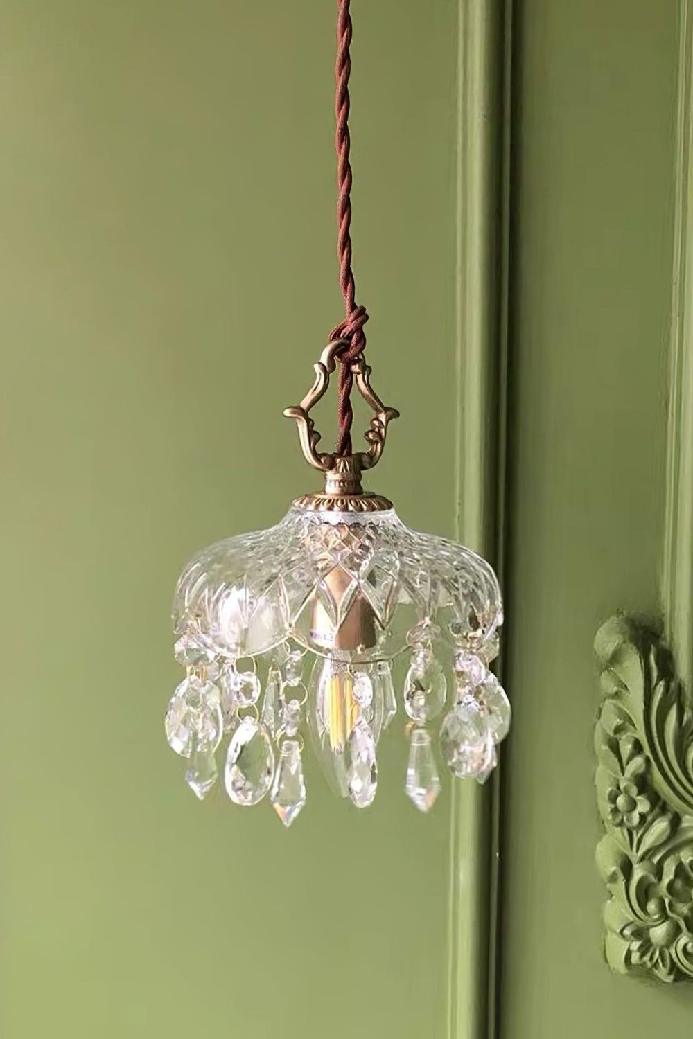 Komvormige Hanglamp | Vintage Messing & Glazen E14 Plafondlamp