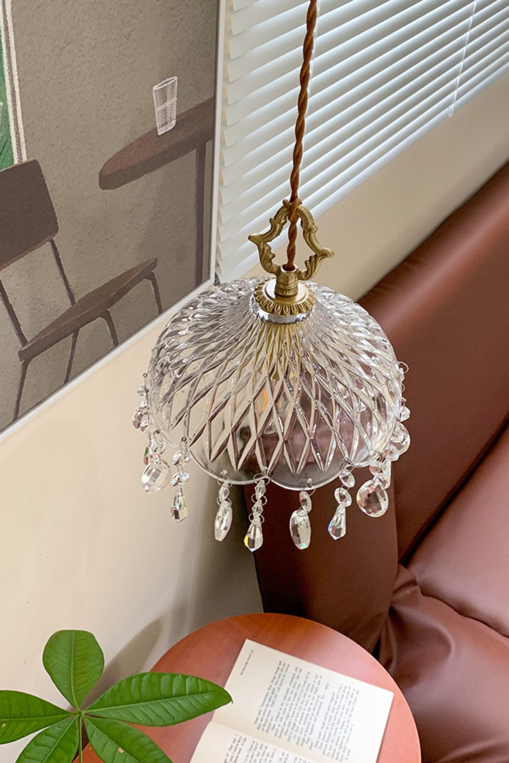 Komvormige Hanglamp | Vintage Messing & Glazen E14 Plafondlamp