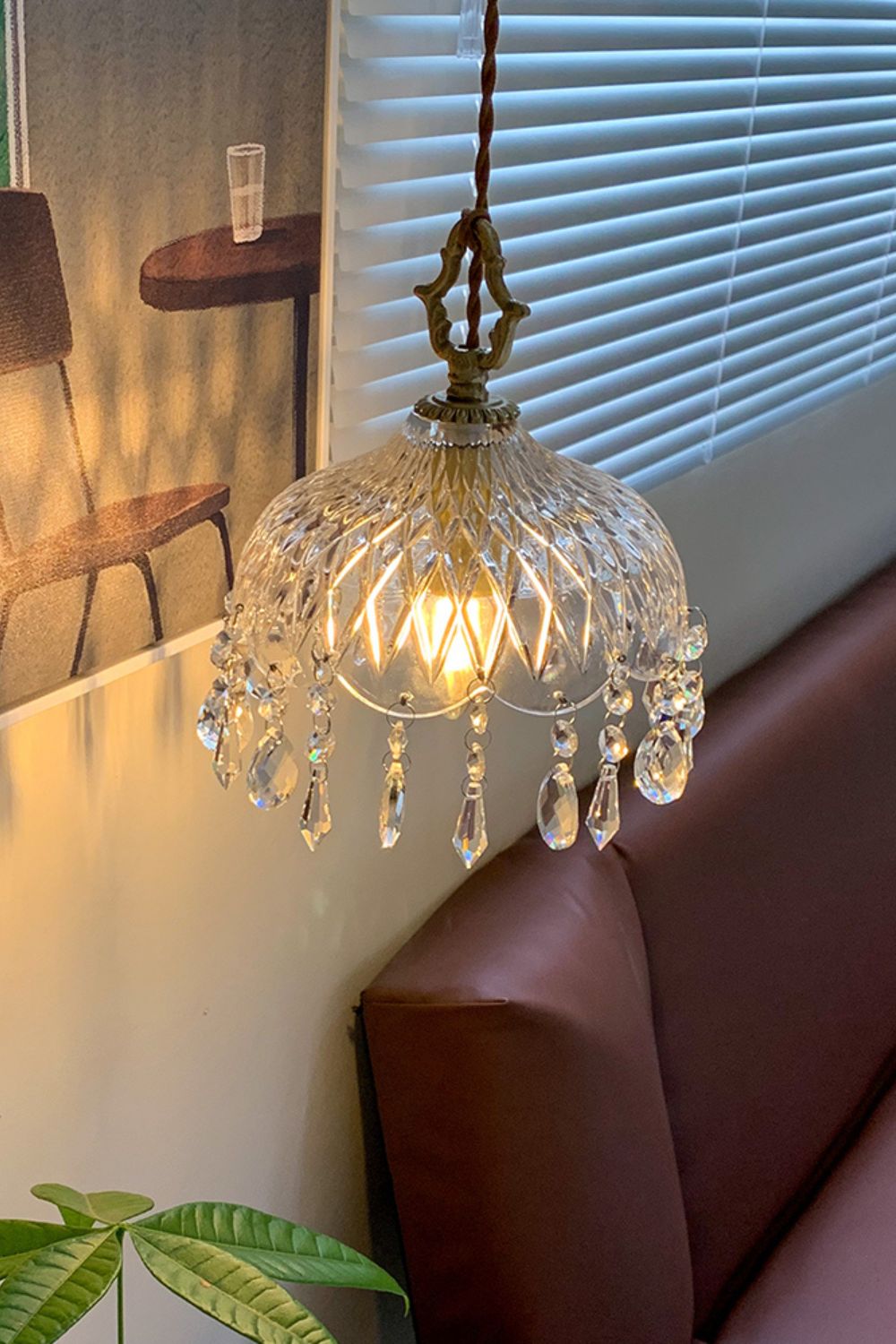 Komvormige Hanglamp | Vintage Messing & Glazen E14 Plafondlamp
