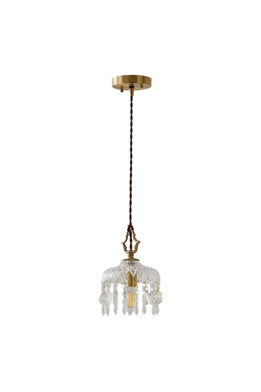 Komvormige Hanglamp | Vintage Messing & Glazen E14 Plafondlamp