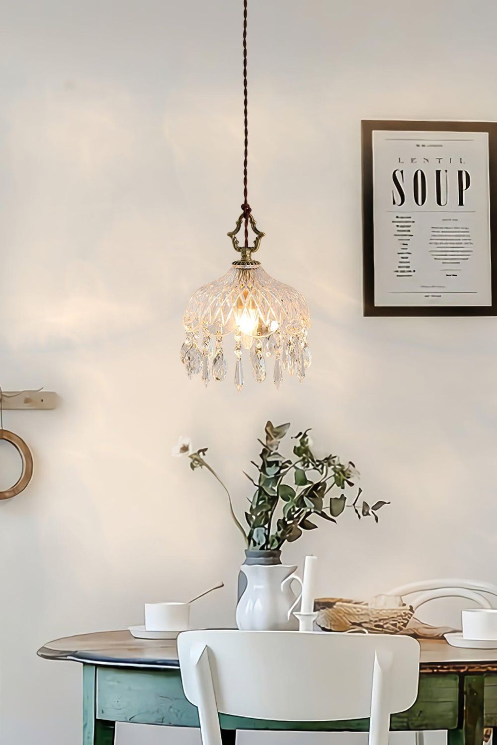 Komvormige Hanglamp | Vintage Messing & Glazen E14 Plafondlamp